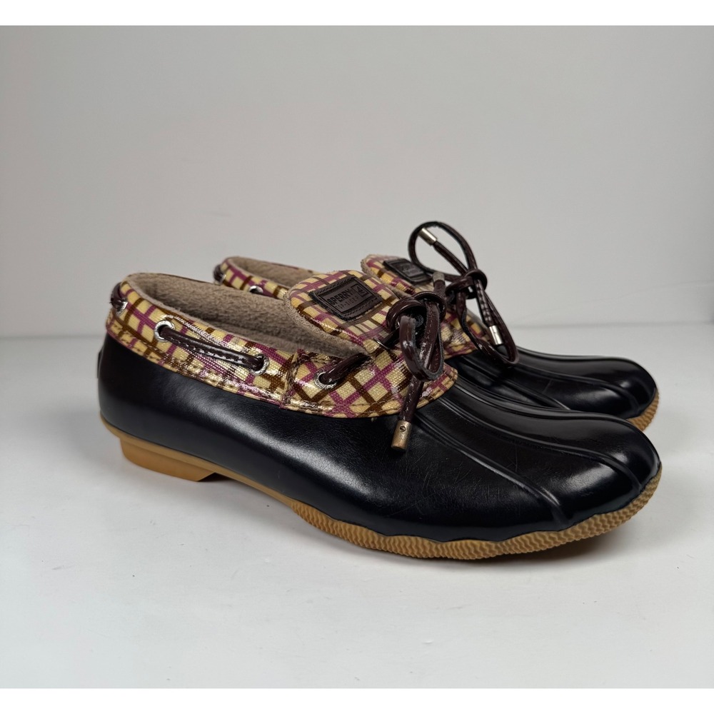 Sperry Top Sider Low Duck Boots Plaid‎ Brown Waterproof Rain Shoes Women's 7